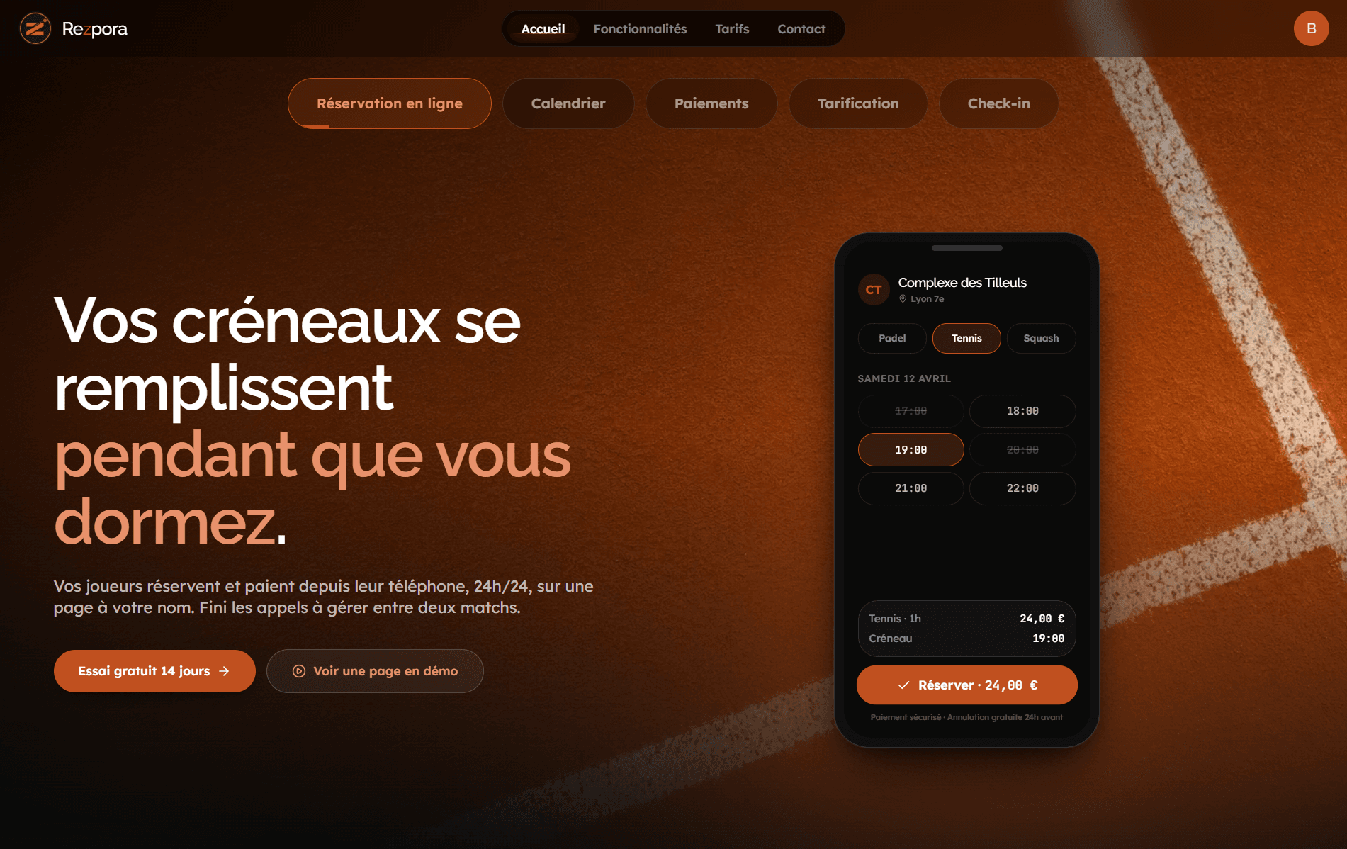 Page d'accueil de Rezpora Manager